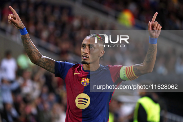 Raphinha Dias celebrates a goal during the match between FC Barcelona and BSC Young Boys in the week 2 of the League Stage of the UEFA Champ...