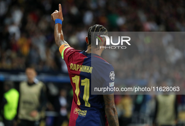 Raphinha Dias celebrates a goal during the match between FC Barcelona and BSC Young Boys in the week 2 of the League Stage of the UEFA Champ...