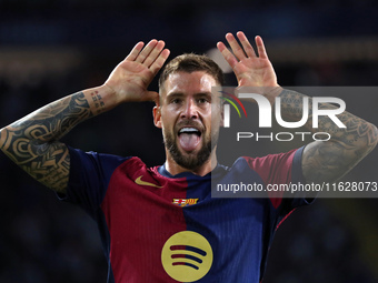 Inigo Martinez celebrates a goal during the match between FC Barcelona and BSC Young Boys in the week 2 of the League Stage of the UEFA Cham...