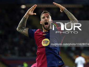 Inigo Martinez celebrates a goal during the match between FC Barcelona and BSC Young Boys in the week 2 of the League Stage of the UEFA Cham...