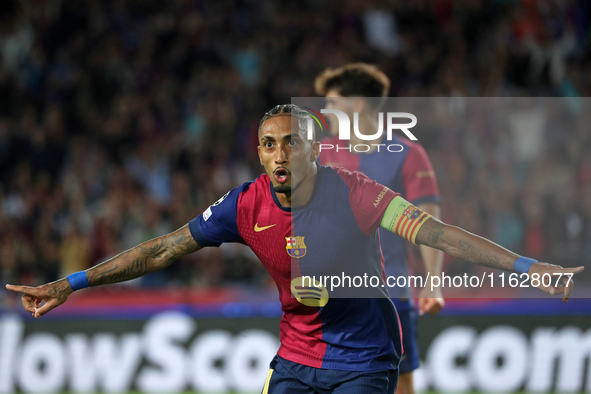 Raphinha Dias celebrates a goal during the match between FC Barcelona and BSC Young Boys in the week 2 of the League Stage of the UEFA Champ...