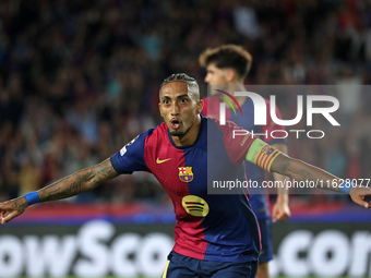 Raphinha Dias celebrates a goal during the match between FC Barcelona and BSC Young Boys in the week 2 of the League Stage of the UEFA Champ...