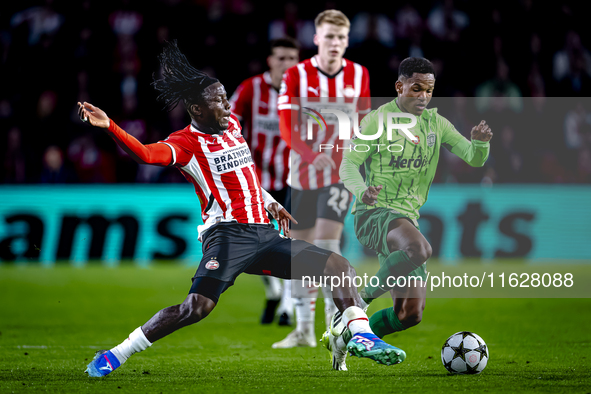 PSV Eindhoven forward Johan Bakayoko plays during the match between PSV and Sporting CP at the Philips Stadium for the UEFA Champions League...