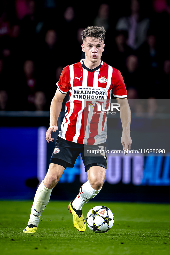 PSV Eindhoven defender Matteo Dams during the match between PSV and Sporting CP at the Philips Stadium for the UEFA Champions League phase m...