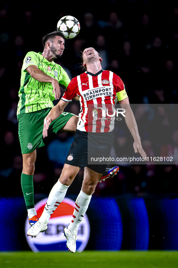 Sporting Club Portugal defender Goncalo Inacio and PSV Eindhoven forward Luuk de Jong during the match PSV vs. Sporting CP at the Philips St...