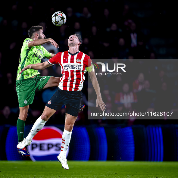 Sporting Club Portugal defender Goncalo Inacio and PSV Eindhoven forward Luuk de Jong during the match PSV vs. Sporting CP at the Philips St...