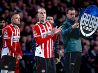 PSV Eindhoven forward Noa Lang and PSV Eindhoven defender Rick Karsdorp during the match PSV vs. Sporting CP at the Philips Stadium for the...