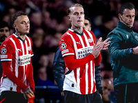 PSV Eindhoven forward Noa Lang and PSV Eindhoven defender Rick Karsdorp during the match PSV vs. Sporting CP at the Philips Stadium for the...