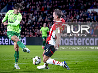 Sporting Club Portugal forward Francisco Trincao and PSV Eindhoven forward Luuk de Jong play during the match PSV vs. Sporting CP at the Phi...