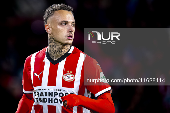 PSV Eindhoven forward Noa Lang plays during the match between PSV and Sporting CP at the Philips Stadium for the UEFA Champions League phase...