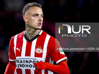 PSV Eindhoven forward Noa Lang plays during the match between PSV and Sporting CP at the Philips Stadium for the UEFA Champions League phase...