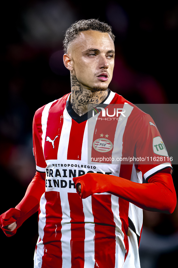 PSV Eindhoven forward Noa Lang plays during the match between PSV and Sporting CP at the Philips Stadium for the UEFA Champions League phase...