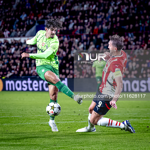 Sporting Club Portugal forward Francisco Trincao and PSV Eindhoven forward Luuk de Jong play during the match PSV vs. Sporting CP at the Phi...