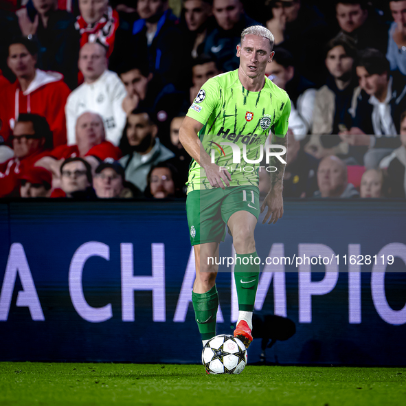 Sporting Club Portugal forward Nuno Santes plays during the match PSV vs. Sporting CP at the Philips Stadium for the UEFA Champions League p...