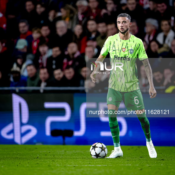 Sporting Club Portugal defender Zeno Debast during the match PSV vs. Sporting CP at the Philips Stadium for the UEFA Champions League phase...