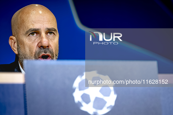 PSV Eindhoven trainer Peter Bosz during the press conference after the match, during the match PSV - Sporting CP at the Philips Stadium for...