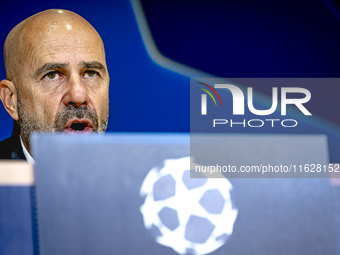 PSV Eindhoven trainer Peter Bosz during the press conference after the match, during the match PSV - Sporting CP at the Philips Stadium for...