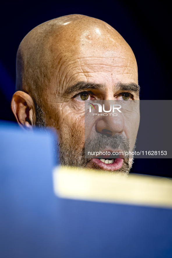 PSV Eindhoven trainer Peter Bosz during the press conference after the match, during the match PSV - Sporting CP at the Philips Stadium for...