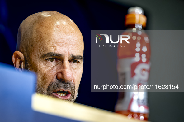 PSV Eindhoven trainer Peter Bosz during the press conference after the match, during the match PSV - Sporting CP at the Philips Stadium for...