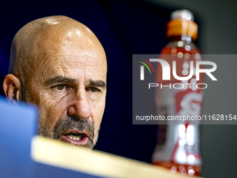 PSV Eindhoven trainer Peter Bosz during the press conference after the match, during the match PSV - Sporting CP at the Philips Stadium for...