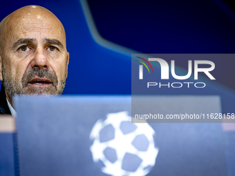 PSV Eindhoven trainer Peter Bosz during the press conference after the match, during the match PSV - Sporting CP at the Philips Stadium for...