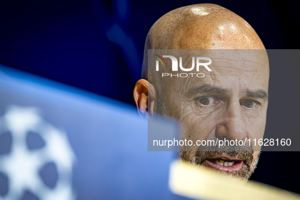 PSV Eindhoven trainer Peter Bosz during the press conference after the match, during the match PSV - Sporting CP at the Philips Stadium for...