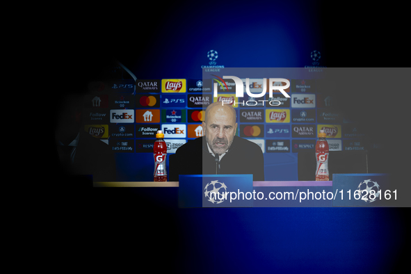 PSV Eindhoven trainer Peter Bosz during the press conference after the match, during the match PSV - Sporting CP at the Philips Stadium for...