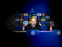 PSV Eindhoven trainer Peter Bosz during the press conference after the match, during the match PSV - Sporting CP at the Philips Stadium for...