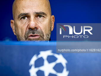 PSV Eindhoven trainer Peter Bosz during the press conference after the match, during the match PSV - Sporting CP at the Philips Stadium for...