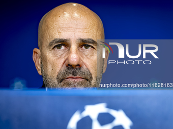 PSV Eindhoven trainer Peter Bosz during the press conference after the match, during the match PSV - Sporting CP at the Philips Stadium for...