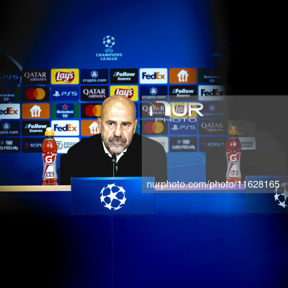 PSV Eindhoven trainer Peter Bosz during the press conference after the match, during the match PSV - Sporting CP at the Philips Stadium for...