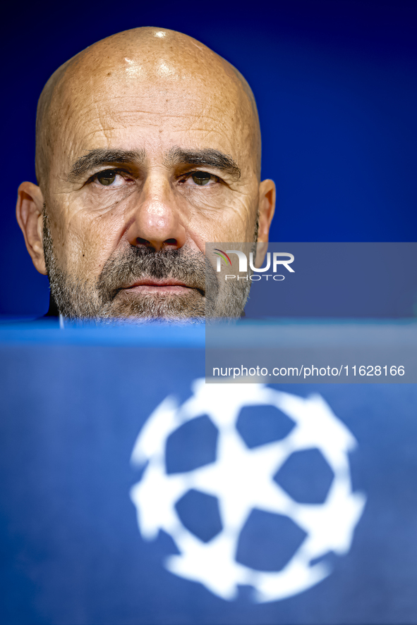 PSV Eindhoven trainer Peter Bosz during the press conference after the match, during the match PSV - Sporting CP at the Philips Stadium for...