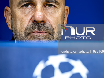 PSV Eindhoven trainer Peter Bosz during the press conference after the match, during the match PSV - Sporting CP at the Philips Stadium for...