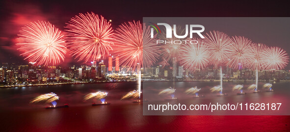 A National Day fireworks party takes place in Nanchang, China, on October 1, 2024. 