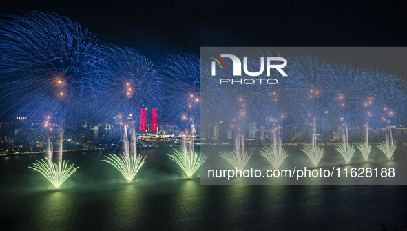 A National Day fireworks party takes place in Nanchang, China, on October 1, 2024. 