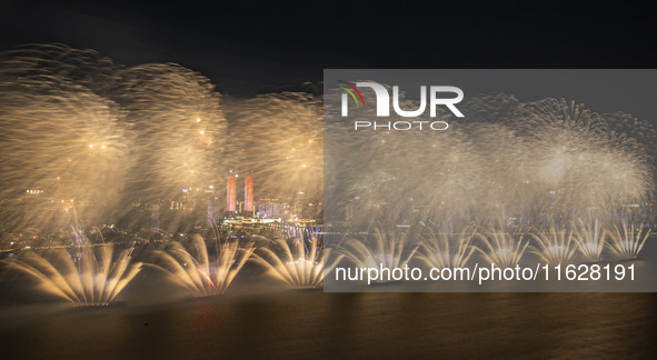 A National Day fireworks party takes place in Nanchang, China, on October 1, 2024. 