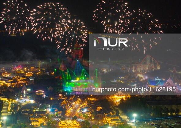 A fireworks show is held at the West Tour Park in Huai'an, China, on October 1, 2024. 