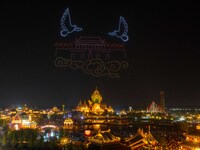 A drone performance is held at the West Tour Park in Huai'an, China, on October 1, 2024. (