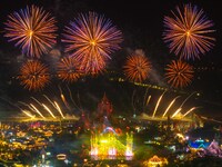 A fireworks show is held at the West Tour Park in Huai'an, China, on October 1, 2024. (