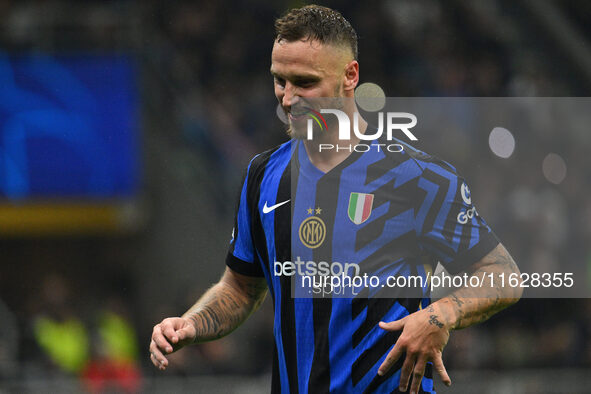 Marko Arnautovic of F.C. Inter is in action during the UEFA Champions League 2024/25 League Phase MD2 match between F.C. Inter and F.K. Crve...