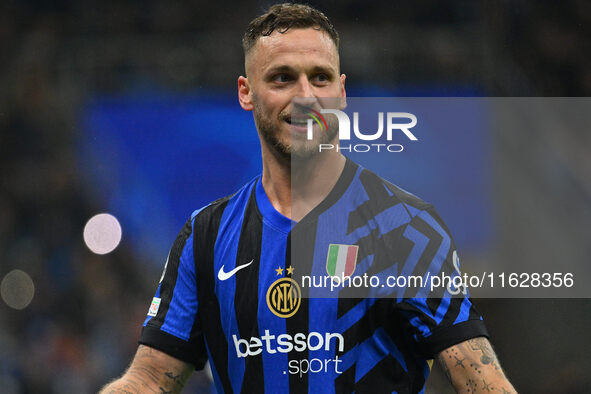 Marko Arnautovic of F.C. Inter is in action during the UEFA Champions League 2024/25 League Phase MD2 match between F.C. Inter and F.K. Crve...