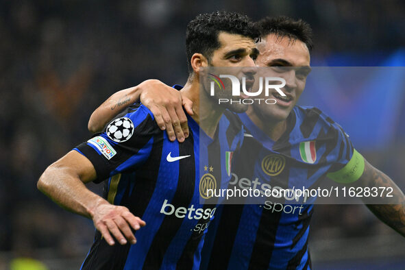 Mehdi Taremi of F.C. Inter celebrates after scoring the fourth goal during the UEFA Champions League 2024/25 League Phase MD2 match between...