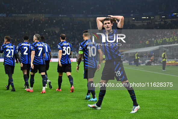 Mehdi Taremi of F.C. Inter celebrates after scoring the fourth goal during the UEFA Champions League 2024/25 League Phase MD2 match between...