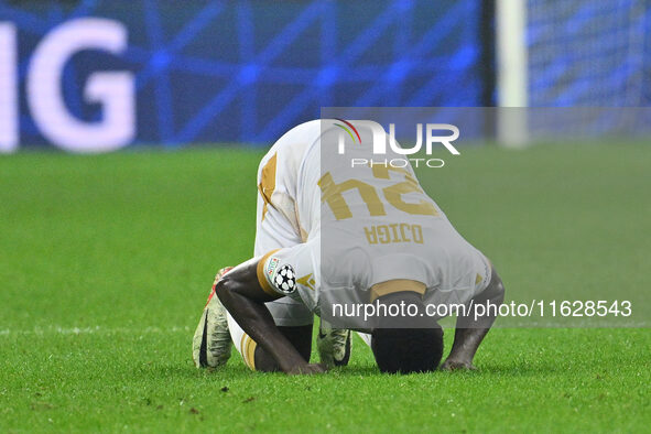 Nasser Djiga of FK Crvena Zvezda during the UEFA Champions League 2024/25 League Phase MD2 match between F.C. Inter and F.K. Crvena Zvezda a...