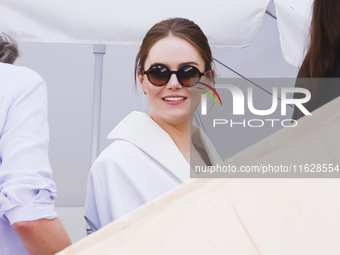 Emma Stone arrives at the photocall of Kinds of Kindness during the 77th Festival de Cannes in Cannes, France, on May 18, 2024 (