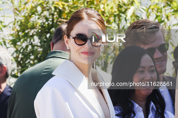 Emma Stone arrives at the photocall of Kinds of Kindness during the 77th Festival de Cannes in Cannes, France, on May 18, 2024 