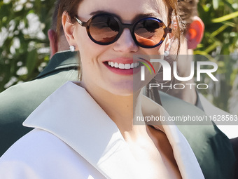 Emma Stone arrives at the photocall of Kinds of Kindness during the 77th Festival de Cannes in Cannes, France, on May 18, 2024 (