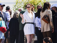 Emma Stone arrives at the photocall of Kinds of Kindness during the 77th Festival de Cannes in Cannes, France, on May 18, 2024 (