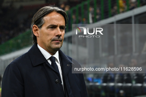 Simone Inzaghi coaches F.C. Inter during the UEFA Champions League 2024/25 League Phase MD2 match between F.C. Inter and F.K. Crvena Zvezda...