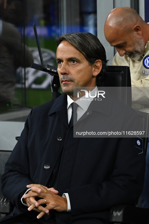 Simone Inzaghi coaches F.C. Inter during the UEFA Champions League 2024/25 League Phase MD2 match between F.C. Inter and F.K. Crvena Zvezda...